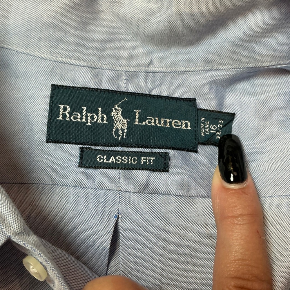 Ralph Lauren Men's Long Sleeve Button Down Shirt 16 32/33 Blue Oxford Flesh Pony - Picture 6 of 7